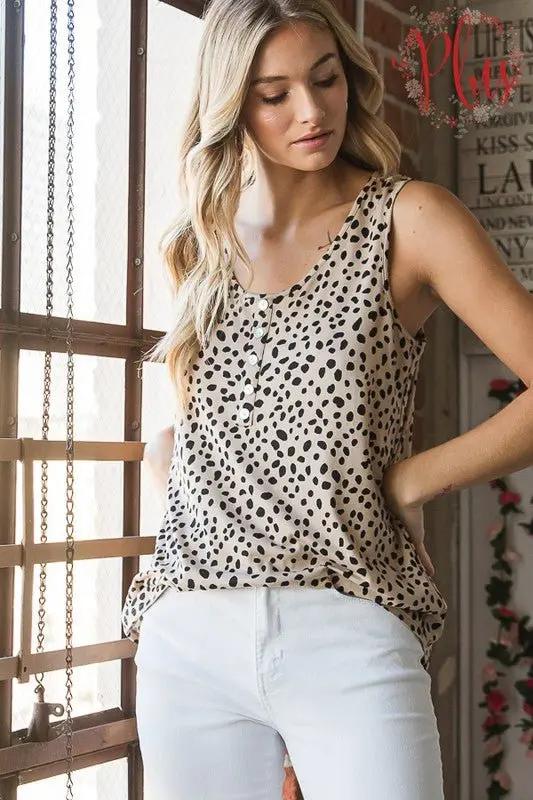Heimish Full Size Front Button Animal Print Sleeveless Top Plus Size - Love Salve